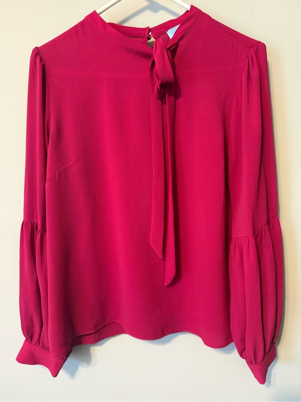 CeCe Fuchsia Tie-Neck Long Sleeve Blouse